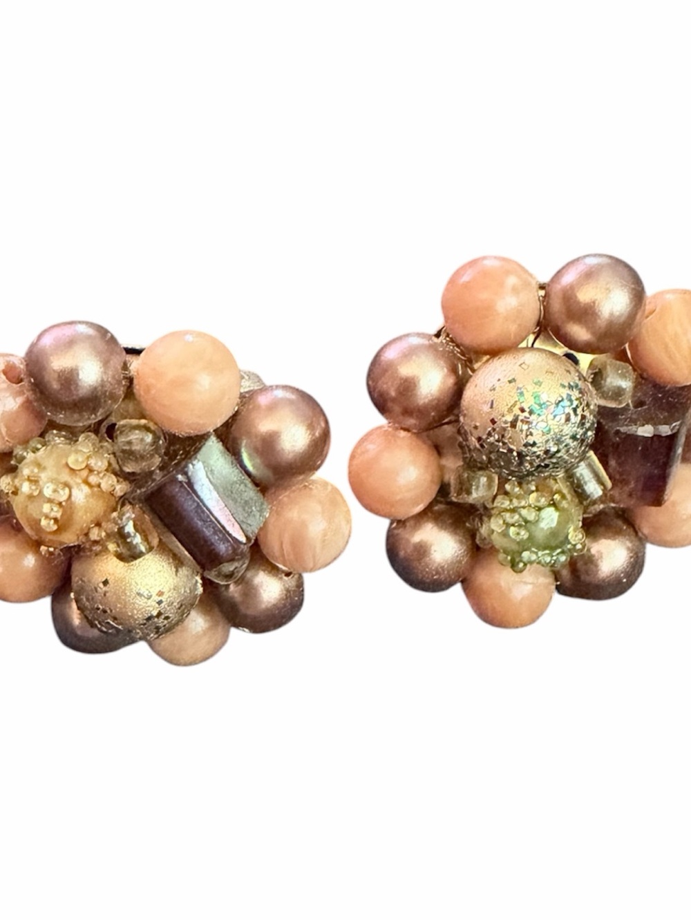 Vintage Japan‎ Brown Beads Clip On Earrings